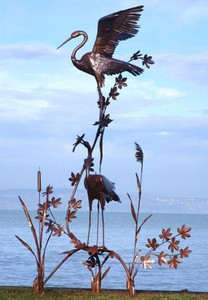Casa Padrino Gartendeko Stahl Skulptur Reiher Vogel Paar Rostfarben 125 x 101 x H. 270 cm - Elegante Gartendeko Figur - Wetterbestndige Gartenfigur