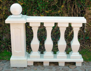 Casa Padrino Jugendstil Balustrade mit Sule und dekorativer Kugel Wei 133 x 33 x H. 110 cm - Massives Stein Gelnder aus feinstem Beton - Prunkvolle Garten Deko