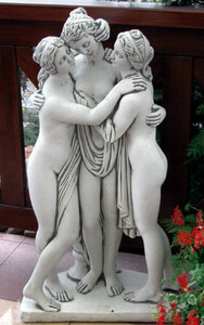 Casa Padrino Jugendstil Garten Deko Skulptur 3 Damen Grau H. 103 cm - Elegante Garten Deko Stein Figur - Barock & Jugendstil Garten Deko Accessoires