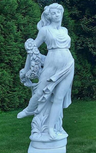 Casa Padrino Jugendstil Garten Deko Skulptur Dame Grau H. 175 cm - Elegante Garten Deko Stein Figur - Barock & Jugendstil Garten Deko Accessoires