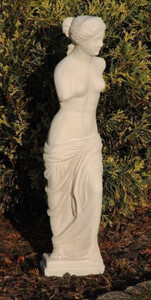 Casa Padrino Jugendstil Garten Deko Skulptur Frau Sandfarben H. 73 cm - Elegante Garten Deko Stein Figur - Barock & Jugendstil Garten Deko Accessoires
