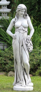 Casa Padrino Jugendstil Garten Deko Skulptur Frau mit Kranz Grau H. 150 cm - Elegante Garten Deko Stein Figur - Barock & Jugendstil Garten Deko Accessoires
