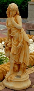Casa Padrino Jugendstil Gartendeko Skulptur / Statue Mdchen mit einem kleinen Krug Beige 26 x 23 x H. 67 cm - Steinfigur Gartenskulptur