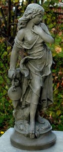 Casa Padrino Jugendstil Gartendeko Skulptur / Statue Mdchen mit einem kleinen Krug Grau 26 x 23 x H. 67 cm - Steinfigur Gartenskulptur