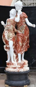 Casa Padrino Jugendstil Marmor Skulptur mit Sockel tanzende Frauen Wei / Rot / Beige / Schwarz 77 x 60 x H. 192 cm - Luxus Garten & Terrassen Deko Accessoires