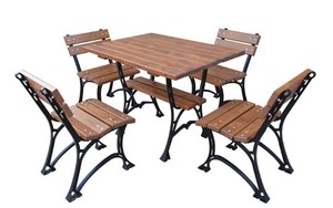 Casa Padrino Jugendstil Gartenmbel Set Tisch & 4 Sthle Braun / Schwarz 100 cm - Gartenmbel aus Gusseisen und massivem Erlenholz