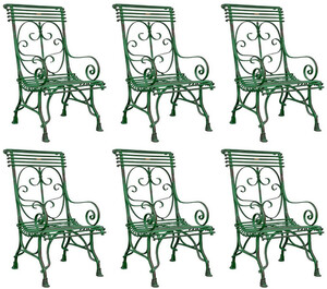 Casa Padrino Jugendstil Gartenstuhl 6er Set Antik Grn 64 x 66 x H. 114 cm - Handgefertigte Schmiedeeisen Sthle mit Armlehnen - Nostalgische Garten & Terrassen Mbel