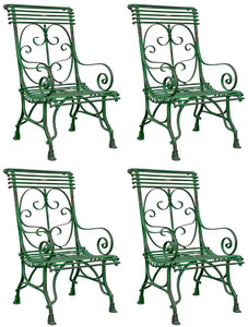 Casa Padrino Jugendstil Gartenstuhl 4er Set Antik Grn 64 x 66 x H. 114 cm - Handgefertigte Schmiedeeisen Sthle mit Armlehnen - Nostalgische Garten & Terrassen Mbel