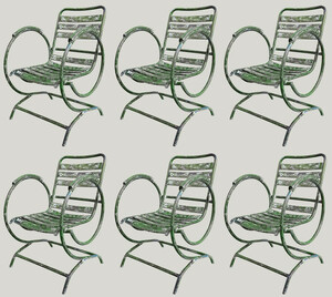 Casa Padrino Jugendstil Gartenstuhl Set Antik Grn 60 x 45 x H. 85 cm - Handgefertigte Schmiedeeisen Sthle mit Armlehnen - Nostalgische Garten Mbel