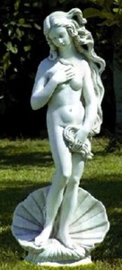 Casa Padrino Jugendstil Gartendeko Skulptur / Statue Venus mit Muschel Grau  32 x H. 85 cm - Steinfigur Gartenskulptur