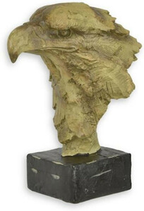 Casa Padrino Kunstharz Deko Skulptur Adlerkopf Beige / Schwarz 16 x 21,5 x H. 29 cm - Dekofigur - Schreibtisch Deko - Wohnzimmer Deko