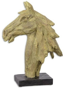 Casa Padrino Kunstharz Deko Skulptur Pferdekopf Beige / Schwarz 16 x 37,1 x H. 49,6 cm - Dekofigur - Schreibtisch Deko