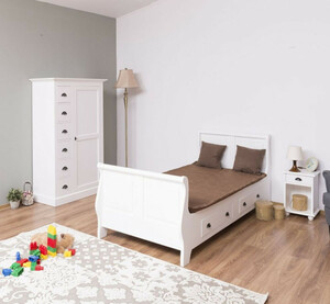 Casa Padrino Landhausstil Massivholz Kinderzimmer Mbel Set Wei - 1 Einzelbett & 1 Kleiderschrank & 1 Nachttisch - Landhausstil Mbel