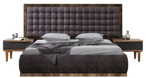 Casa Padrino Luxus Massivholz Schlafzimmer Set Grau / Braun - 1 Doppelbett mit Kopfteil & 2 Nachttische - Luxus Schlafzimmer Mbel