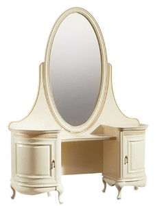 Casa Padrino Luxus Barock Schminktisch Creme / Gold 134 x 45 x H. 180 cm - Prunkvoller Friesiertisch mit ovalem Spiegel - Luxus Qualitt