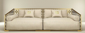 Casa Padrino Luxus 3er Sofa Elfenbeinfarben / Champagner-Gold 325 x 109 cm - Handgefertigtes Sofa mit Kissen - Wohnzimmer Sofa - Garten Sofa - Terrassen Sofa - Hotel Mbel - Luxus Qualitt