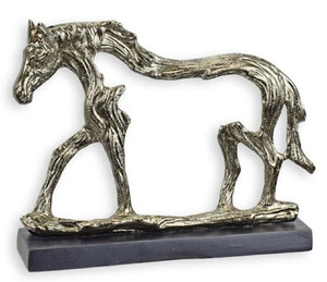 Casa Padrino Luxus Aluminium Deko Skulptur Pferd Silber / Grau 27,8 x 6,5 x H. 21,2 cm - Aluminium Deko Figur mit Holzsockel - Wohnzimmer Deko - Schreibtisch Deko