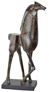 Casa Padrino Luxus Aluminium Deko Skulptur Giraffe Antik Bronze / Grau 22,4 x 9,7 x H. 42,8 cm - Abstrakte Aluminium Deko Figur - Wohnzimmer Deko - Schreibtisch Deko