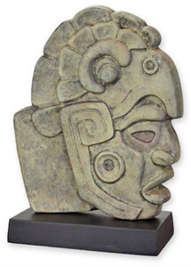 Casa Padrino Luxus Aluminium Deko Skulptur Maya Gesicht Antik Grau / Schwarz 30,9 x 14,7 x H. 45,3 cm - Aluminium Deko Figur - Wohnzimmer Deko - Schreibtisch Deko