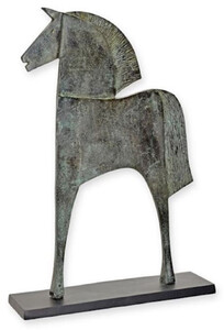 Casa Padrino Luxus Aluminium Deko Skulptur Pferd Antik Mintgrn / Schwarz 40,1 x 11 x H. 57,5 cm - Abstrakte Aluminium Deko Figur - Wohnzimmer Deko - Schreibtisch Deko
