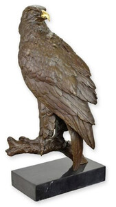 Casa Padrino Luxus Bronze Figur Adler auf Ast mit Marmorsockel Bronze / Gold / Schwarz 17,1 x 26,3 x H. 46 cm - Bronze Skulptur - Deko Figur - Deko Accessoires