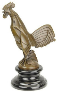 Casa Padrino Luxus Art Deco Bronze Skulptur Hahn mit Marmorsockel Bronzefarben / Schwarz 10 x 15,3 x H. 22,9 cm - Bronzefigur - Dekofigur - Deko Accessoires
