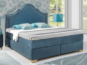 Casa Padrino Jugendstil Doppelbett Blau / Gold - Verschiedene Gren - Elegantes Massivholz Bett mit Kopfteil - Jugendstil Schlafzimmer Mbel