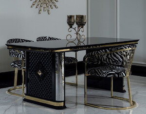 Casa Padrino Luxus Art Deco Esszimmer Set Schwarz / Gold - 1 Esstisch & 4 Sthle