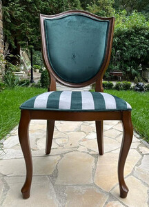 Casa Padrino Luxus Art Deco Esszimmer Stuhl Grn / Wei / Braun - Eleganter Massivholz Stuhl mit Streifen - Art Deco Esszimmer Mbel
