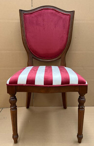 Casa Padrino Luxus Art Deco Esszimmer Stuhl Bordeauxrot / Wei / Braun - Eleganter Massivholz Stuhl mit Streifen - Art Deco Esszimmer Mbel