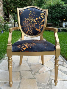 Casa Padrino Luxus Art Deco Esszimmer Stuhl Schwarz / Gold - Eleganter Massivholz Stuhl mit Armlehnen - Art Deco Esszimmer Mbel