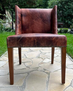 Casa Padrino Luxus Leder Esszimmer Stuhl Vintage Braun / Braun 56 x 52 x H. 81 cm - Massivholz Kchenstuhl mit edlem Echtleder - Esszimmer Mbel - Leder Mbel - Luxus Mbel