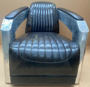 Casa Padrino Luxus Art Deco Leder Sessel Dunkelbraun / Silber - Aluminium Wohnzimmer Sessel mit Echtleder - Lounge Sessel - Flugzeug Flieger Echtleder Mbel