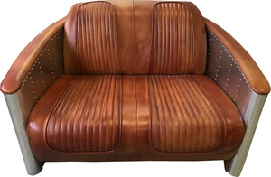 Casa Padrino Luxus Art Deco Leder Sofa 122 x 70 x H. 82 cm - Verschiedene Farben - Aluminium Wohnzimmer Sofa mit Echtleder - Aluminium Flugzeug Flieger Sofa Mbel