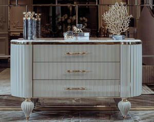Casa Padrino Luxus Art Deco Kommode Grau / Wei / Gold - Prunkvolle Kommode mit 3 Schubladen und Kunstmarmor Platte - Art Deco Schlafzimmer & Hotel Mbel - Luxus Kollektion