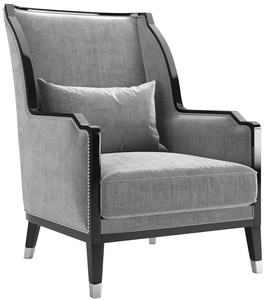 Casa Padrino Luxus Art Deco Samt Sessel Grau / Schwarz / Silber 75 x 90 x H. 103 cm - Edler Wohnzimmer Sessel - Luxus Qualitt - Art Deco Mbel
