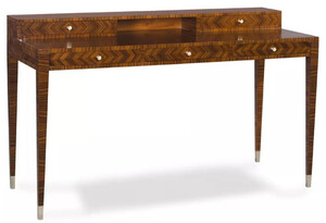 Casa Padrino Luxus Art Deco Schreibtisch mit 5 Schubladen Braun / Silber 140 x 55 x H. 86 cm - Massivholz Brotisch - Bro Mbel - Art Deco Mbel - Luxus Mbel