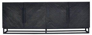 Casa Padrino Luxus Massivholz Sideboard Schwarz 220 x 43 x H. 80 cm - Rustikaler Eichenholz Schrank mit 4 Tren - Rustikale Massivholz Esszimmer Mbel - Luxus Esszimmer Mbel
