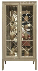 Casa Padrino Luxus Vitrine Grau 110 x 42 x H. 220 cm - Edler Massivholz Vitrinenschrank mit 2 Glastren - Luxus Wohnzimmer Mbel