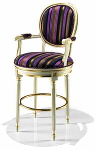 Casa Padrino Luxus Barock Barstuhl mit Armlehnen Mehrfarbig / Elfenbein / Gold - Made in Italy