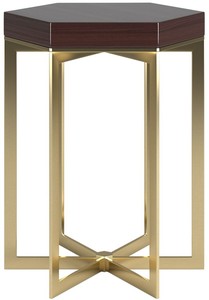 Casa Padrino Designer Beistelltisch Dunkelbraun Hochglanz / Gold 50 x 50 x H. 65 cm - Edler 6-eckiger Tisch mit Massivholz Tischplatte und Edelstahl Gestell - Luxus Qualitt