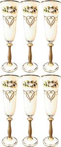 Casa Padrino Luxus Jugendstil Champagnerglas 6er Set Wei / Mehrfarbig / Gold - Handgefertigte und handgravierte Champagnerglser mit 24 Karat Vergoldung - Hotel & Restaurant Accessoires