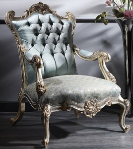Casa Padrino Luxus Barock Chesterfield Thron Sessel Trkis / Gold / Silber 87 x 83 x H. 110 cm - Barockmbel