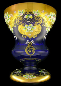 Casa Padrino Luxus Barock Glas Vase Blau / Mehrfarbig / Gold H. 40 cm - Handgefertigte & handbemalte Blumenvase - Barock Deko - Edel & Prunkvoll