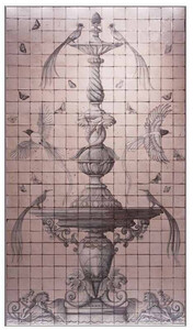 Casa Padrino Luxus Barock Deko Wandgemlde Brunnen & Vgel Rosa / Grau 155 x H. 280 cm - Handgefertigte & Handbemalte Naturstein Mosaik Fliesen - Barock Wanddeko - Edel & Prunkvoll