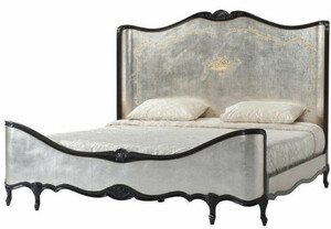 Casa Padrino Luxus Barock Doppelbett Antik Silber / Schwarz - Prunkvolles Massivholz Bett mit Kopfteil - Barock Schlafzimmer Mbel