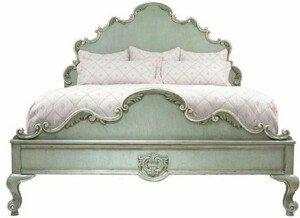 Casa Padrino Luxus Barock Doppelbett Antik Mintgrn - Prunkvolles Massivholz Bett mit Kopfteil - Schlafzimmer Mbel im Barockstil