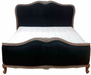 Casa Padrino Luxus Barock Doppelbett Schwarz / Antik Braun - Edles Massivholz Bett mit Kopfteil - Barock Schlafzimmer Mbel