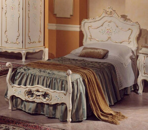 Casa Padrino Luxus Barock Einzelbett Elfenbein / Mehrfarbig / Gold - Prunkvolles Barockstil Massivholz Bett - Luxus Schlafzimmer Mbel im Barockstil - Luxus Qualitt - Made in Italy