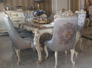 Casa Padrino Luxus Barock Esszimmer Set Silber / Creme / Gold - 1 Esstisch & 6 Esszimmersthle - Handgefertigte Esszimmermbel im Barockstil - Edel & Prunkvoll
